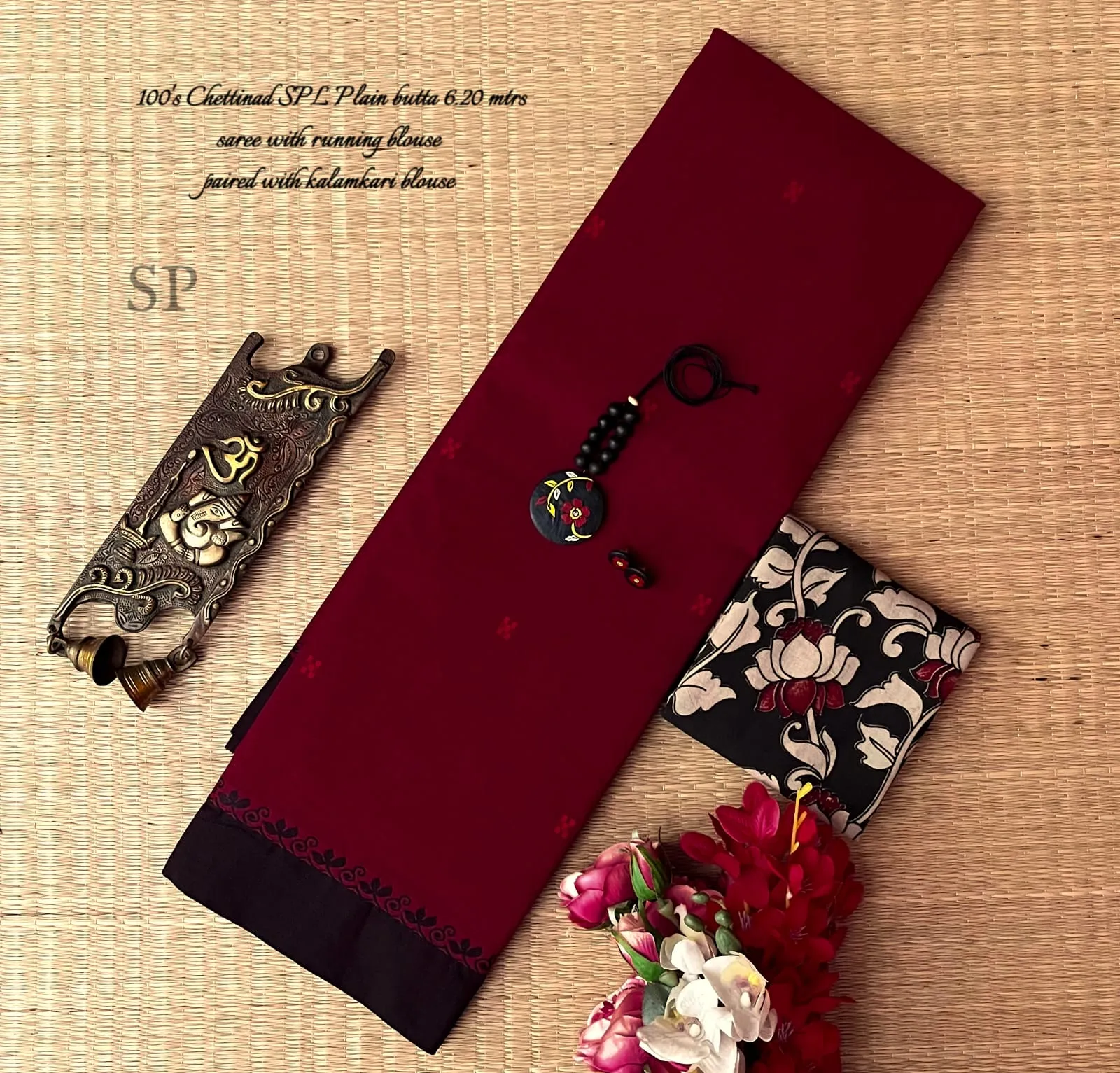 Traditional Chettinad Checked Saree with Kalamkari Blouse